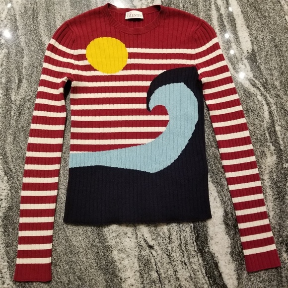 RED Valentino Tops - RED Valentino Wave and Sun Intarsia Knit Sweater